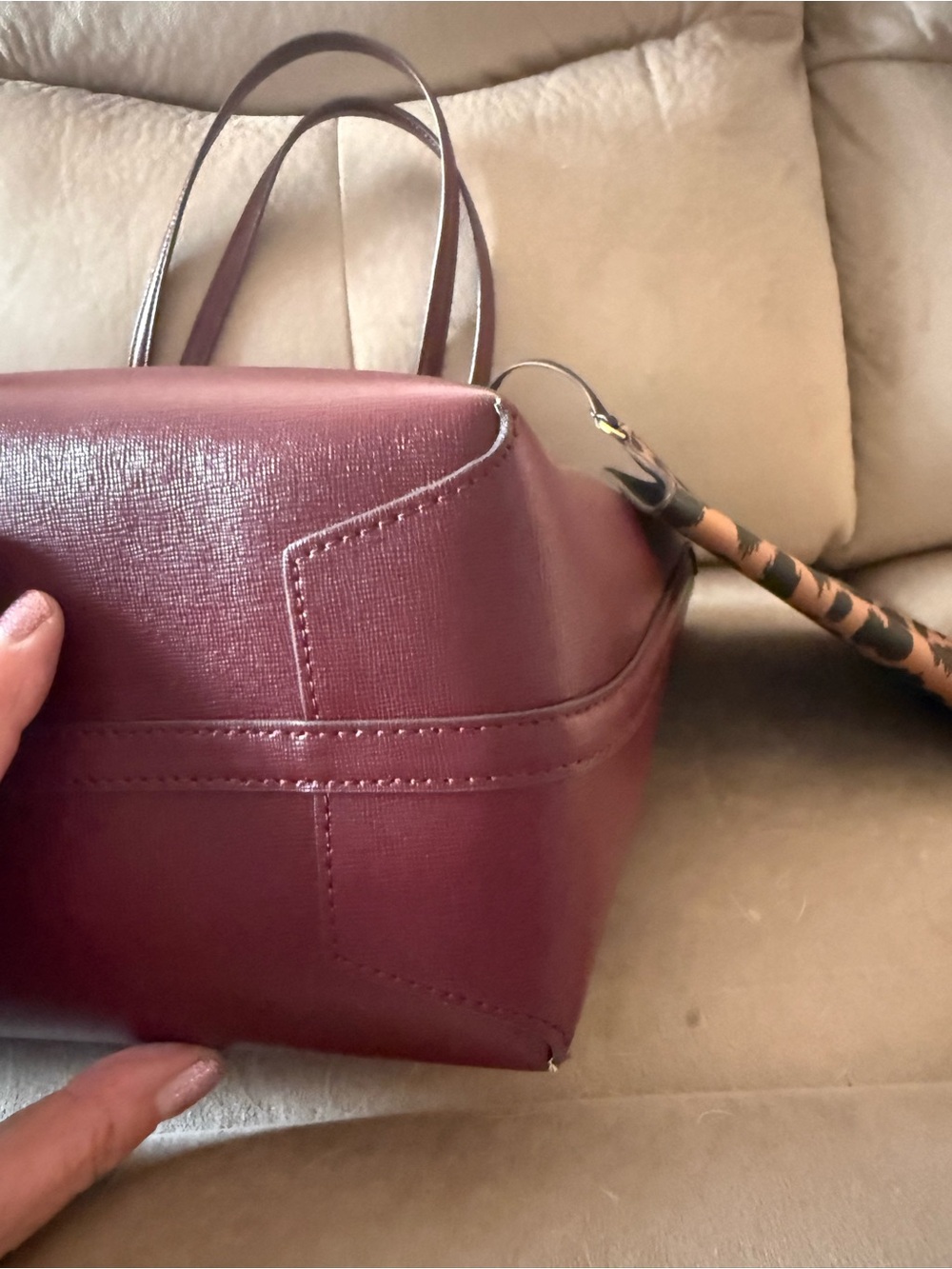 kate spade Burgundy Leather Tote with Leopard Print Wristlet - Picture 7 of 15